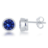 September" Created Sapphire Bezel Set Stud Earrings